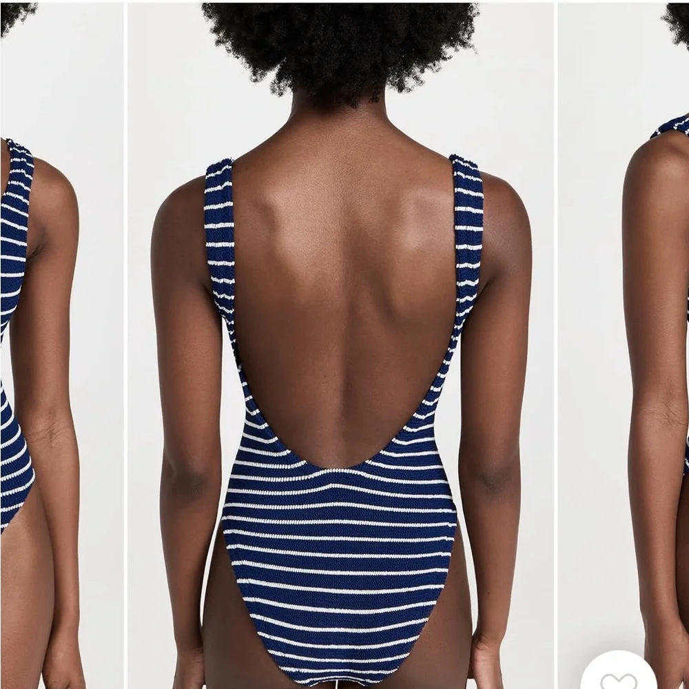 NWT Hunza G Navy Striped Square Neck One Piece Swimsuit - Picture 3 of 10